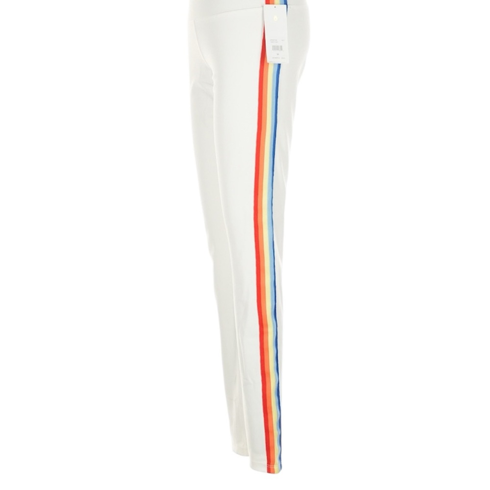 Spiritual Ganster Track Tight Yoga Pants White with Rainbow Stripe NWT